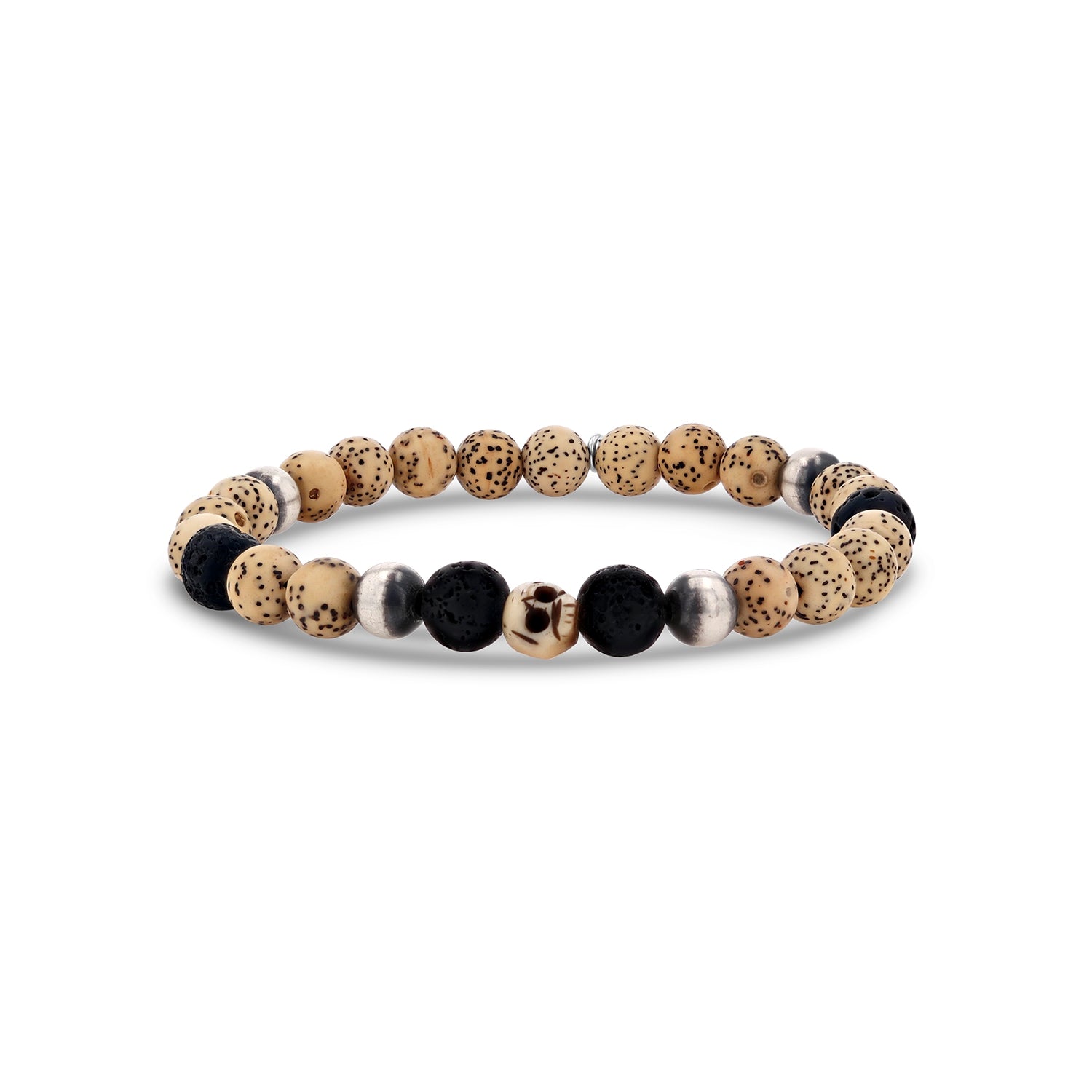 Men's Mr. LOWE Betel Nut and Lave Bracelet with Carved Skull Bead