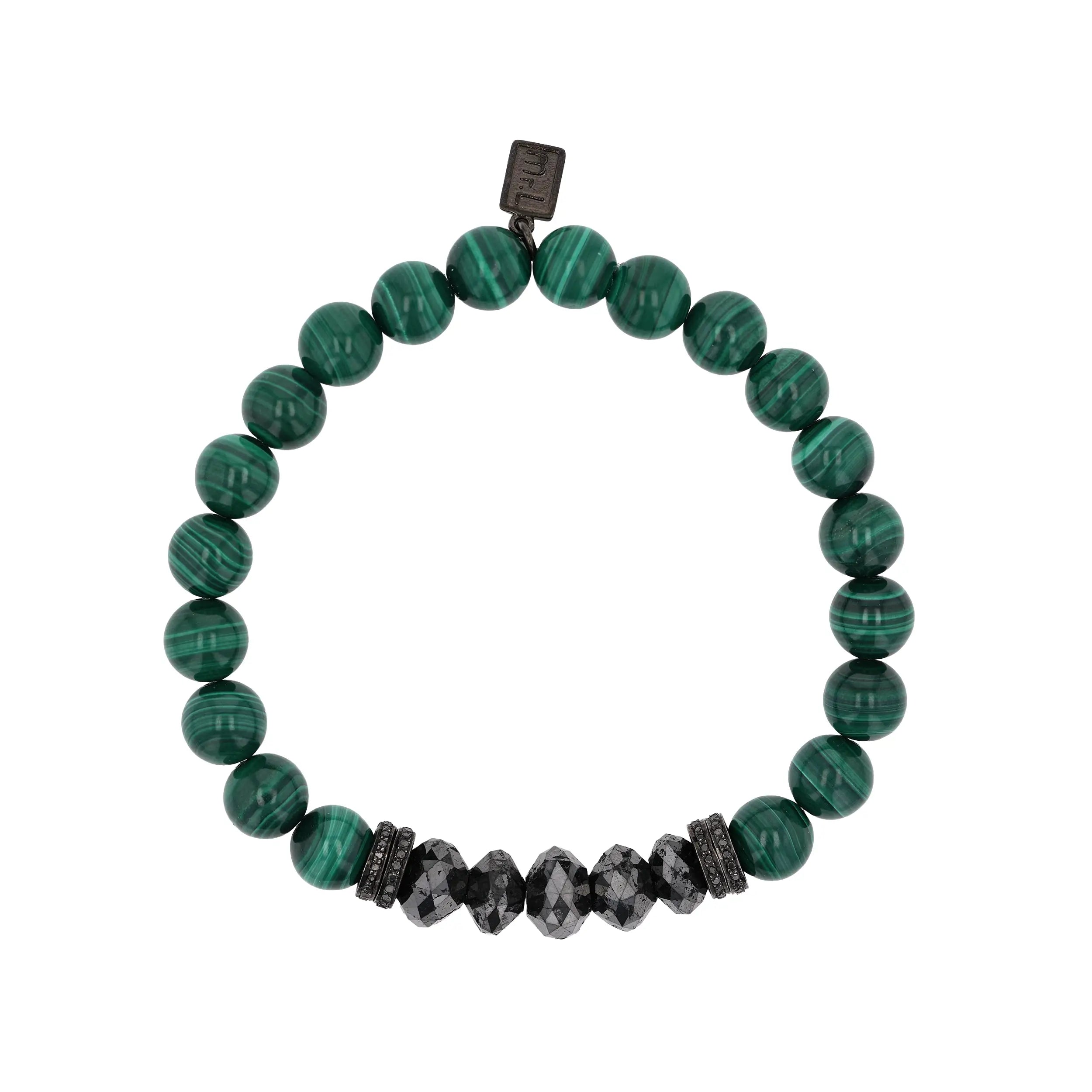 Men's Mr. LOWE Malachite & Black Diamond Bracelet with Black Diamond Rondelles