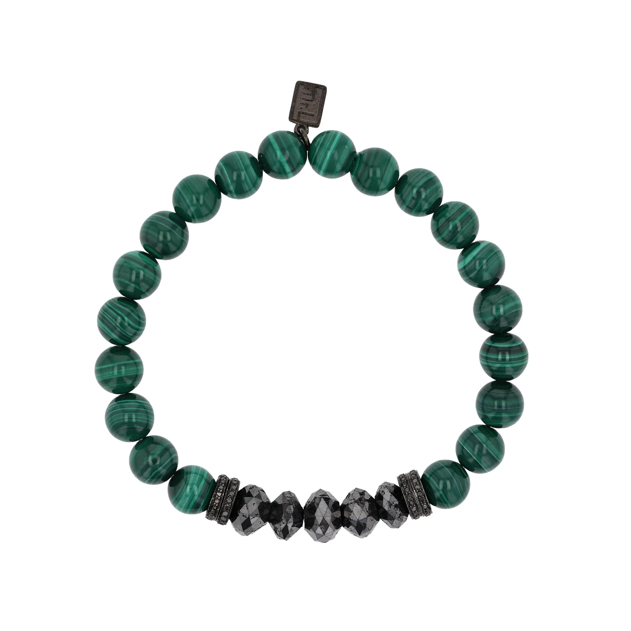 Men's Mr. LOWE Malachite & Black Diamond Bracelet with Black Diamond Rondelles