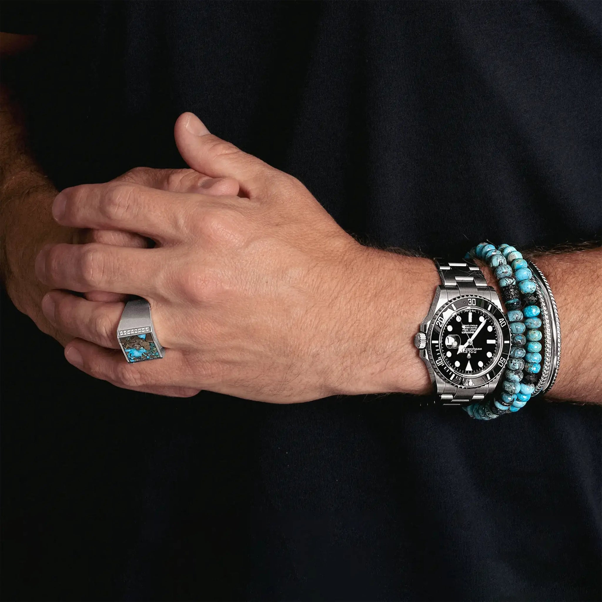 Men's Mr. LOWE Arizona Turquoise & Black Diamond Bracelet with Black Diamond Rondelle