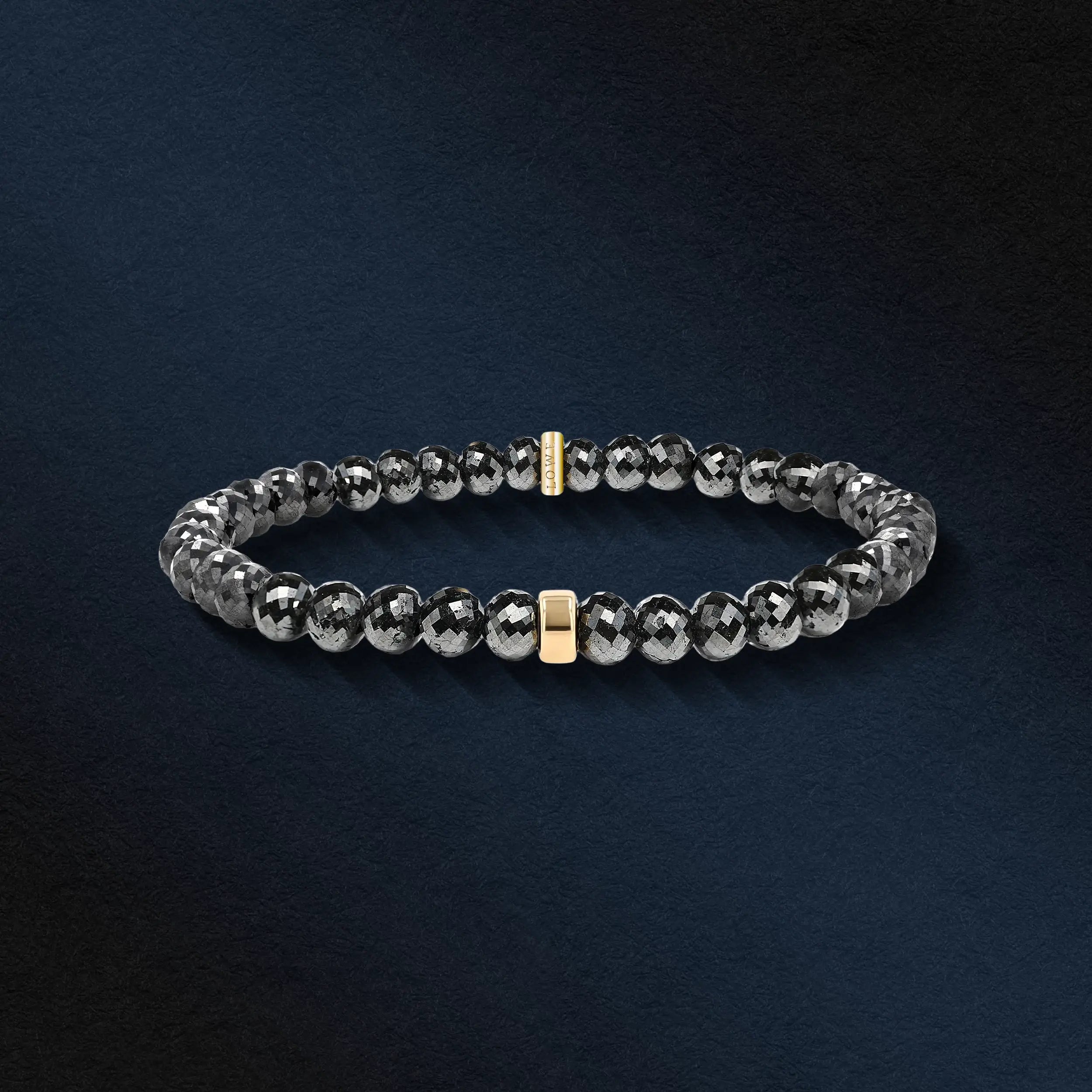 Men's Mr. LOWE Raw Black Diamond Tennis Bracelet with 14k Gold Rondelle