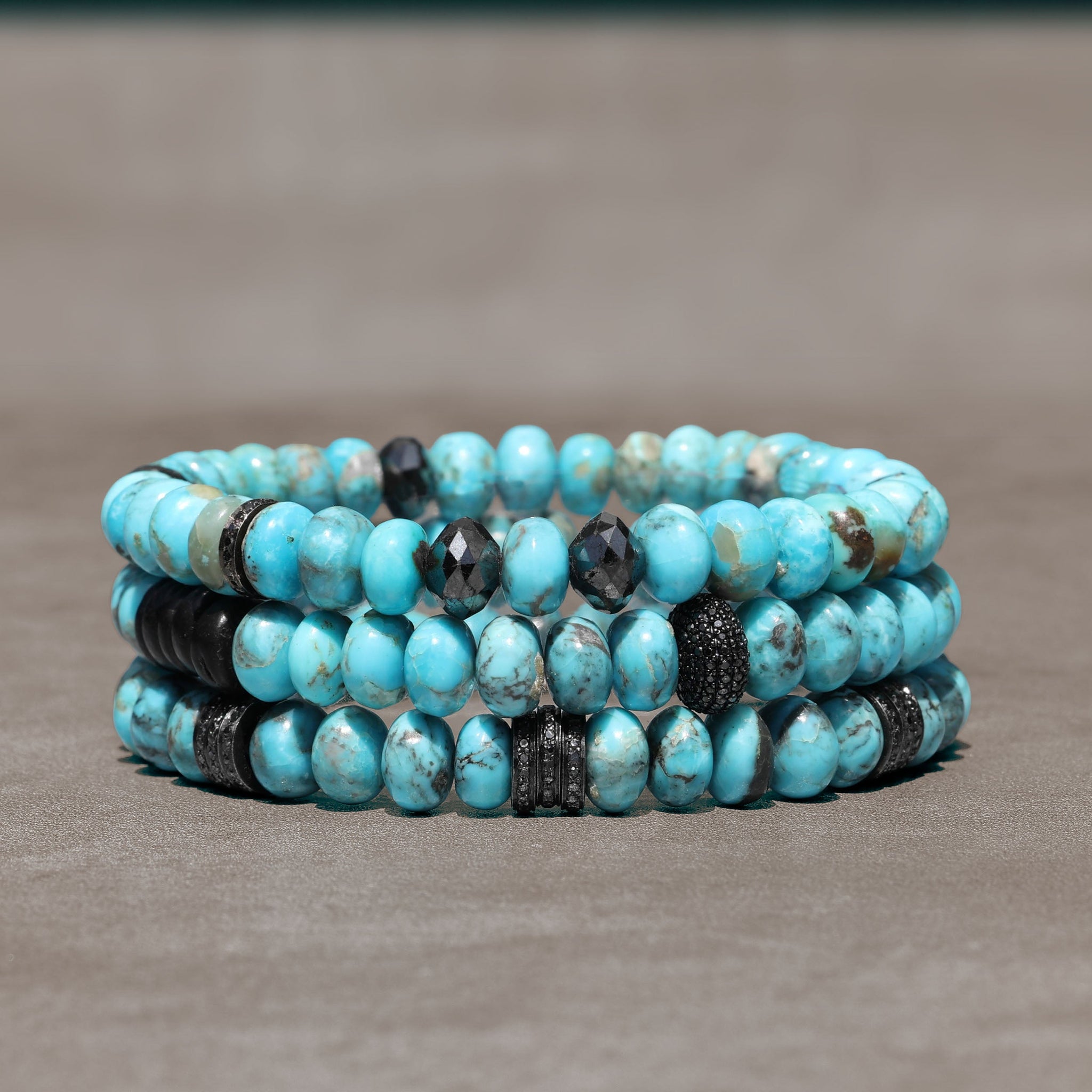Men's Mr. LOWE Arizona Turquoise Bracelet with Black Diamond Rondelles