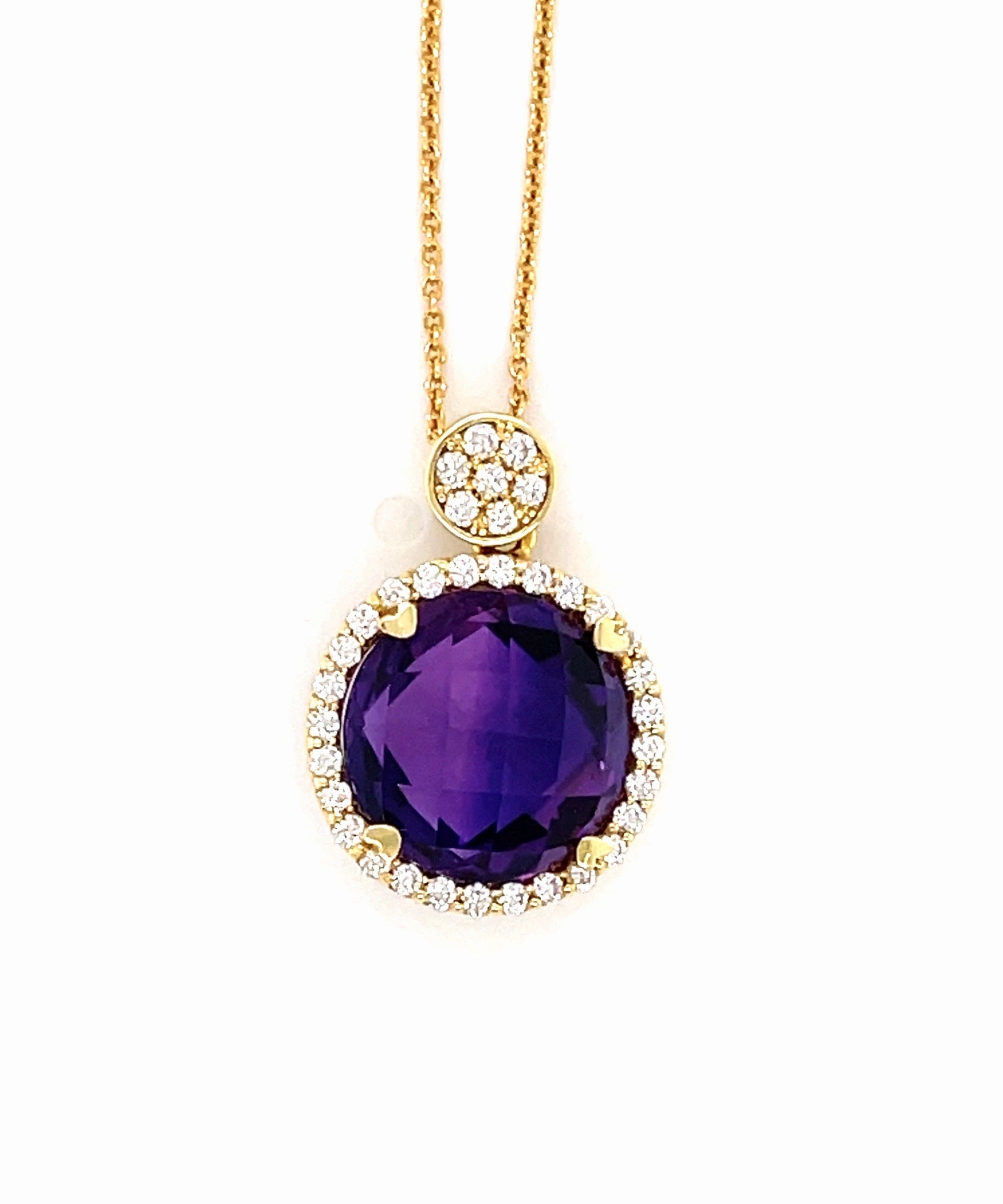 Mini Round Amethyst Pendant With Diamonds 287-JSA