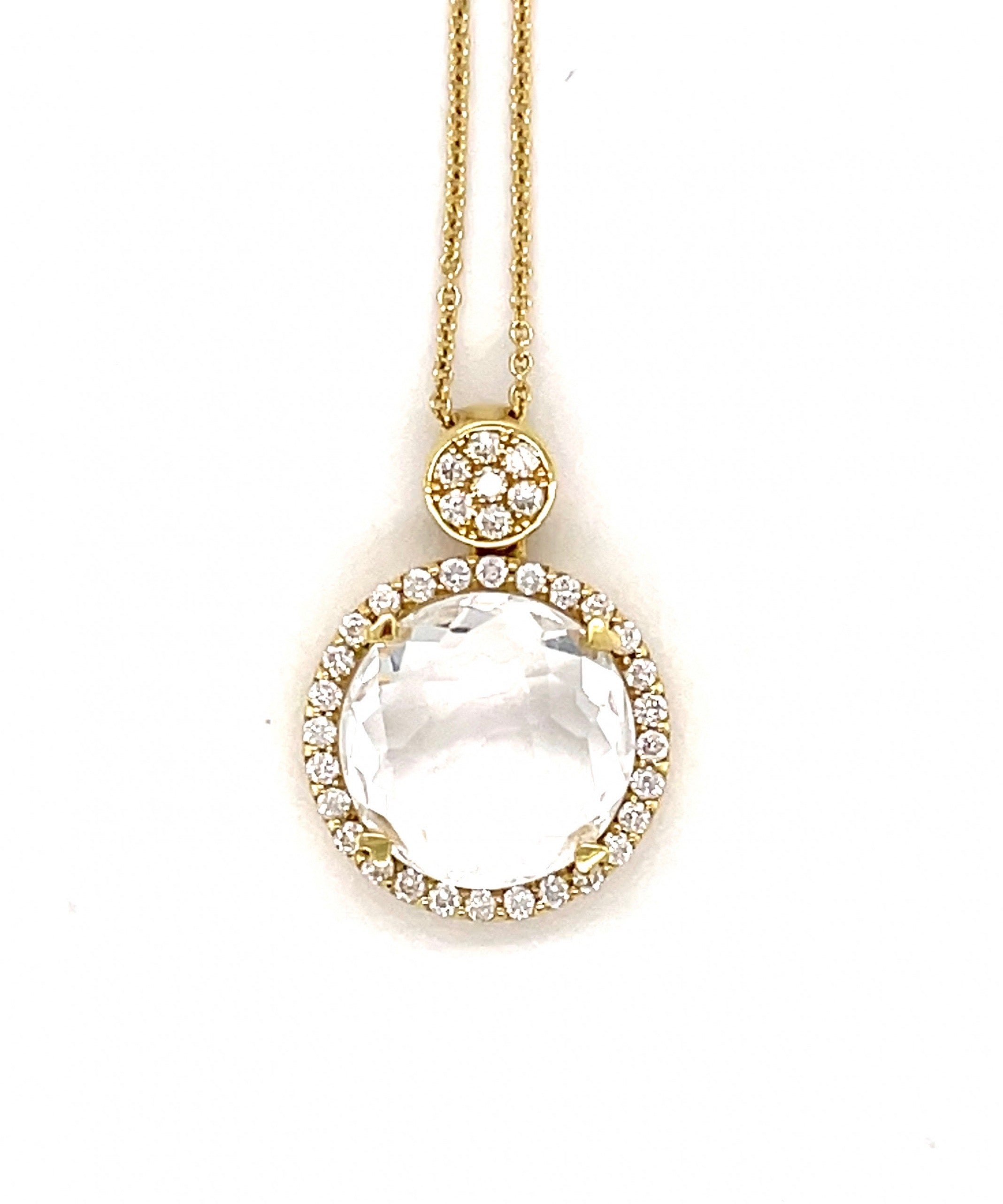 Mini Round Clear Quartz Pendant with Diamonds 286-JSA