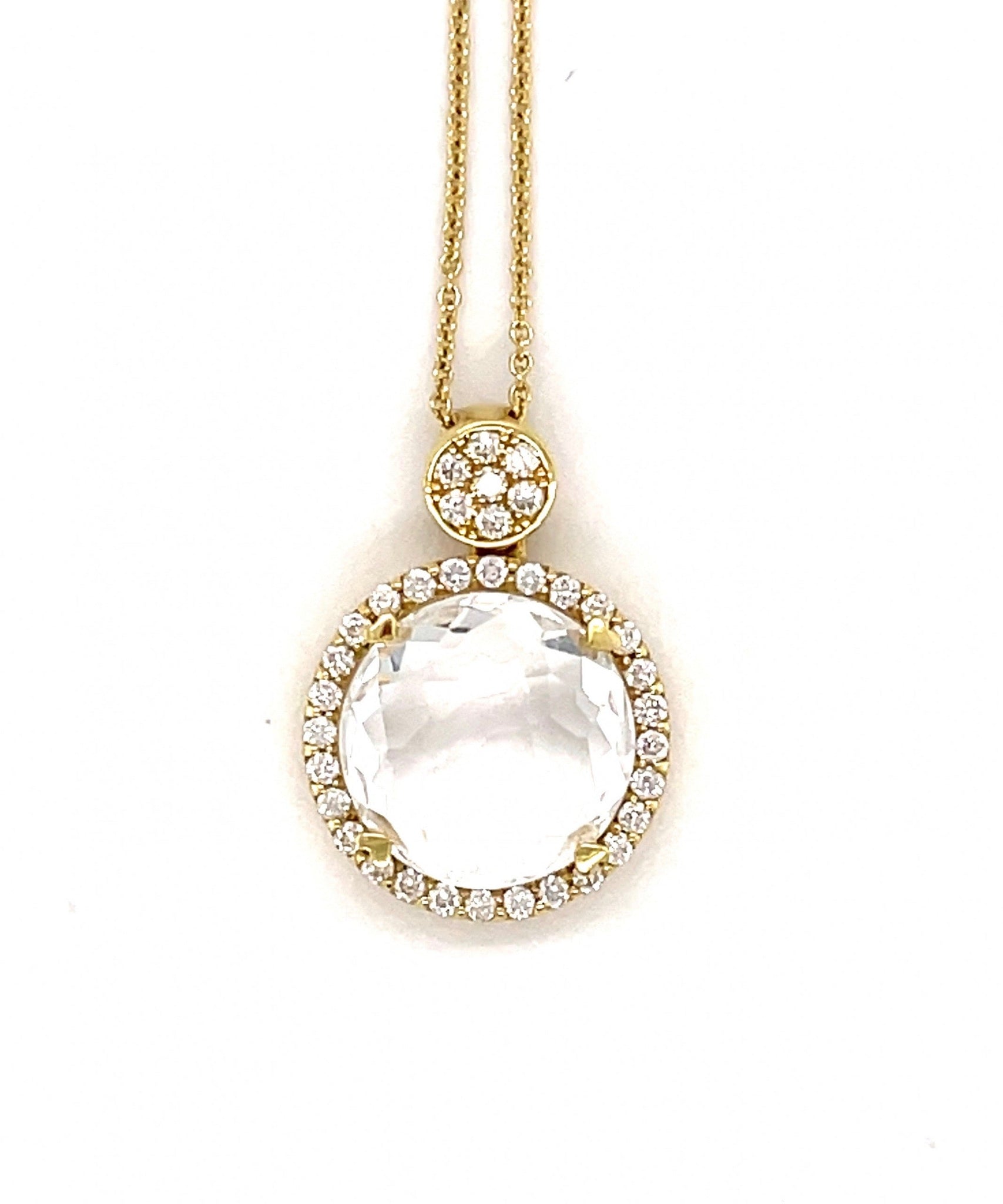 Mini Round Clear Quartz Pendant with Diamonds 286-JSA