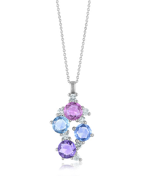 Mixed Colored Sapphire Elongated Pendant with Diamonds 23-JSA