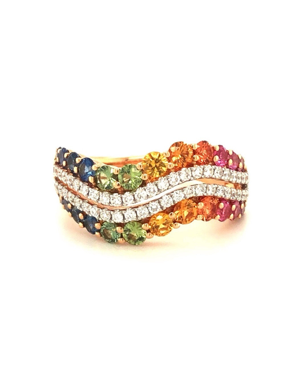 Mixed Color Sapphire and Diamond Wave Band 250-JSA