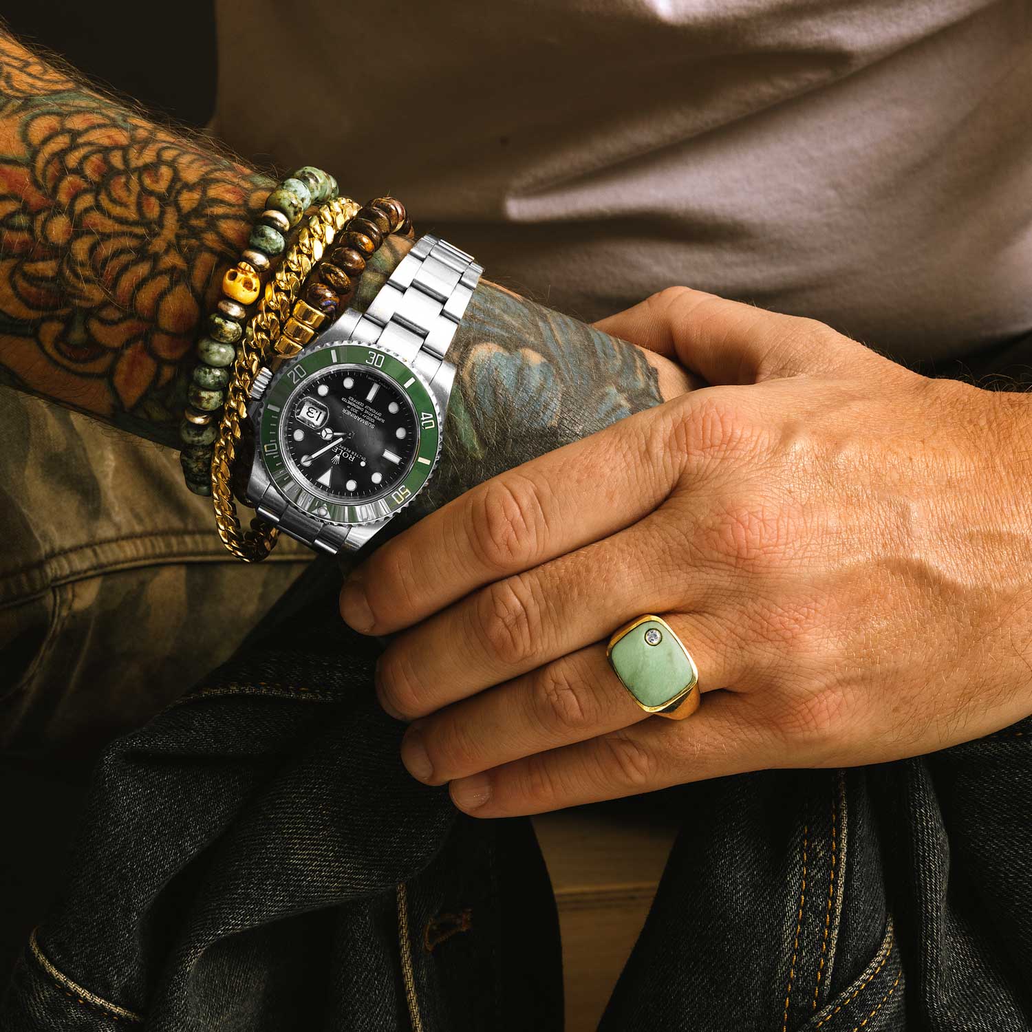 Men's Mr. LOWE 14k Variscite Bond Ring with Diamond Bezel