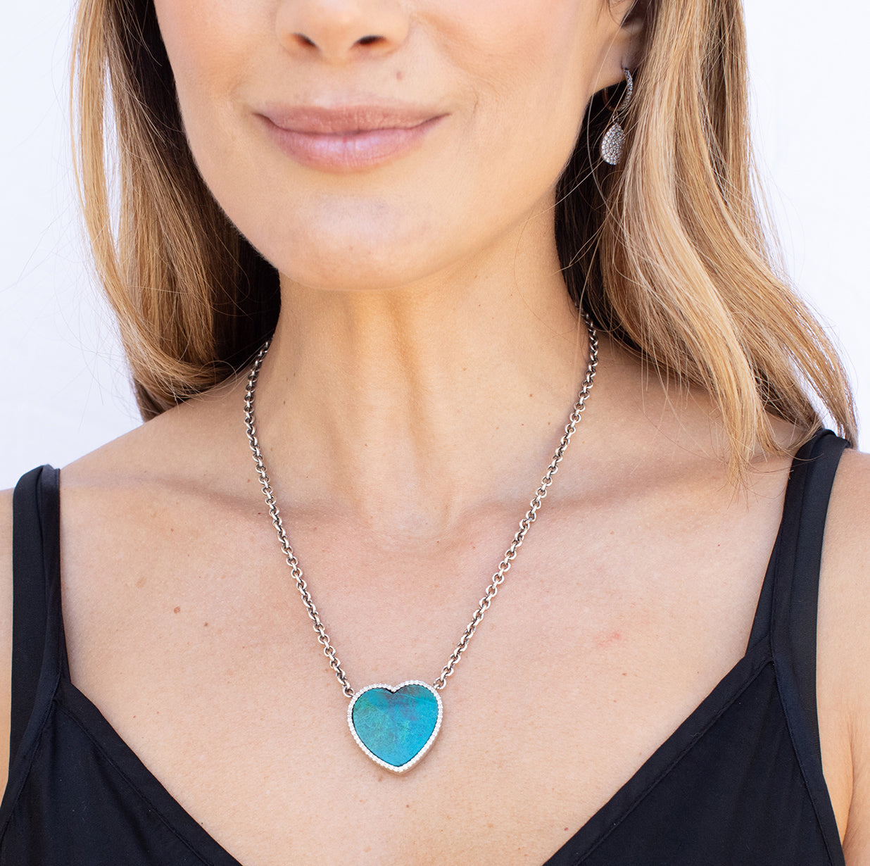 Chrysocolla Sliced Heart Pendant Necklace N0002803 - TBird