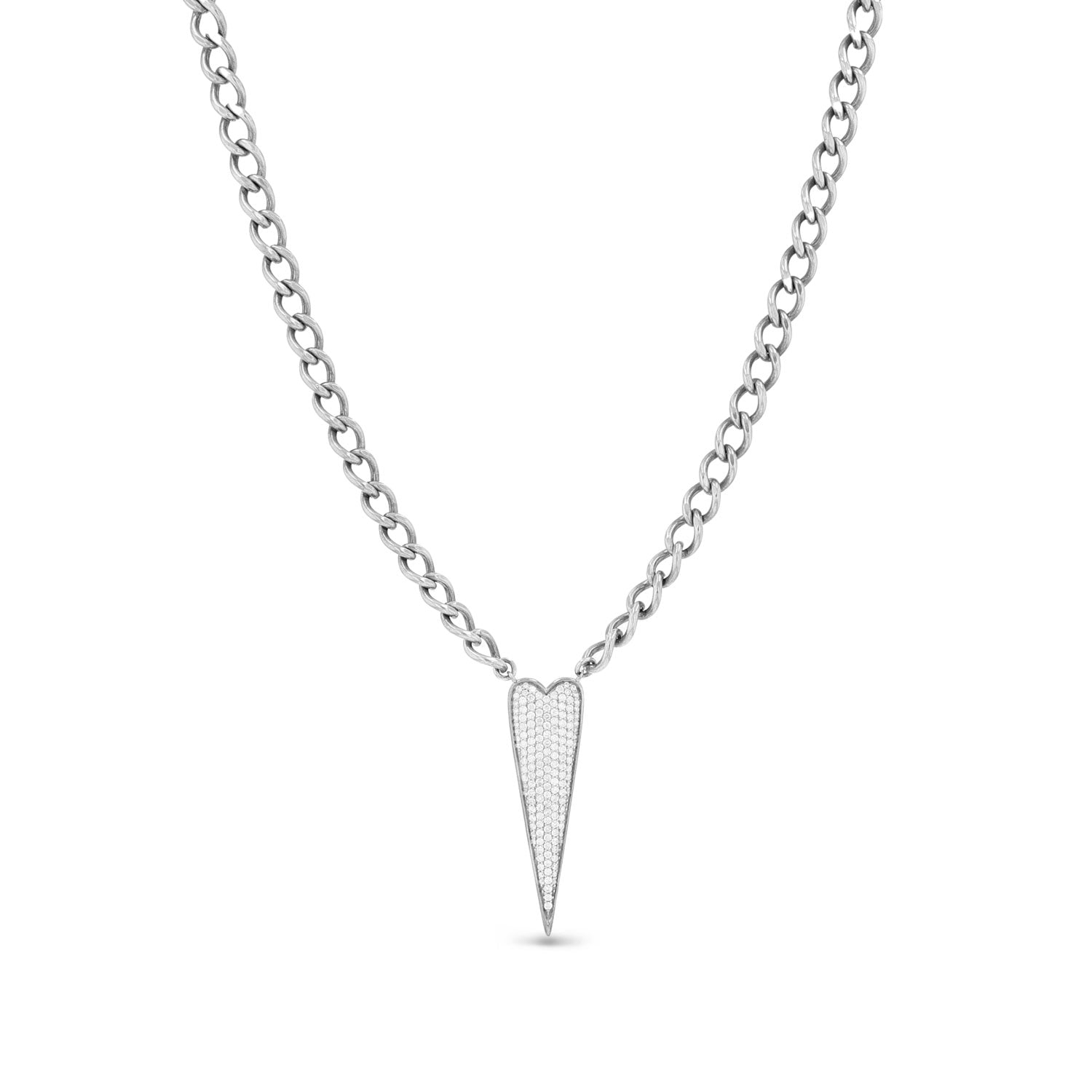 Elongated Pave Heart Connector on Curb Chain Necklace - 18"  N0003144 - TBird