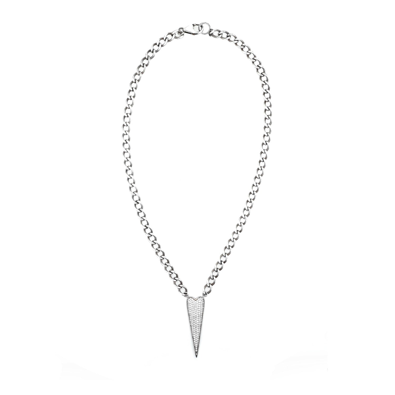 Elongated Pave Heart Connector on Curb Chain Necklace - 18"  N0003144 - TBird