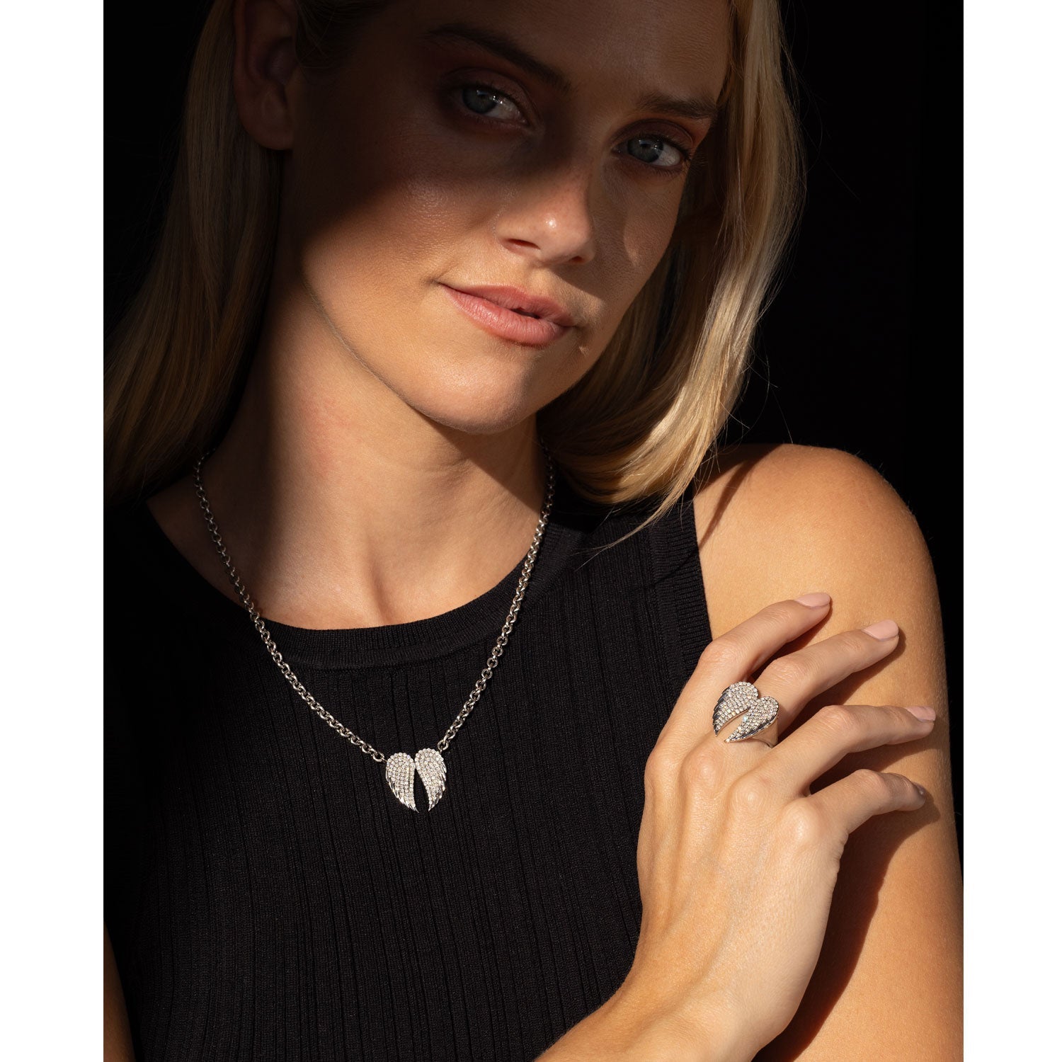 Diamond Folded Angel Wings Ring