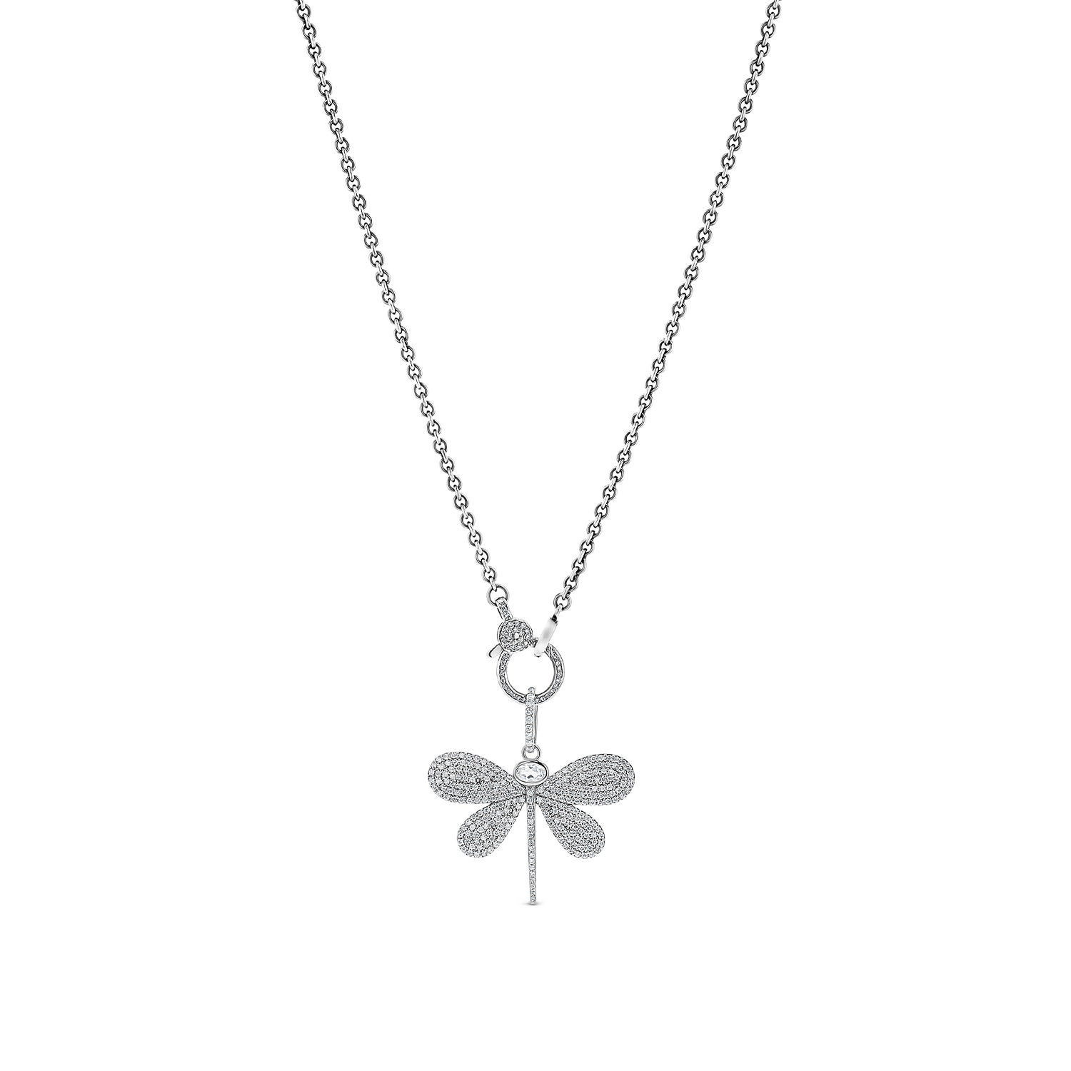 White Topaz and Diamond Dragonfly Pendant Only or on Cable Chain