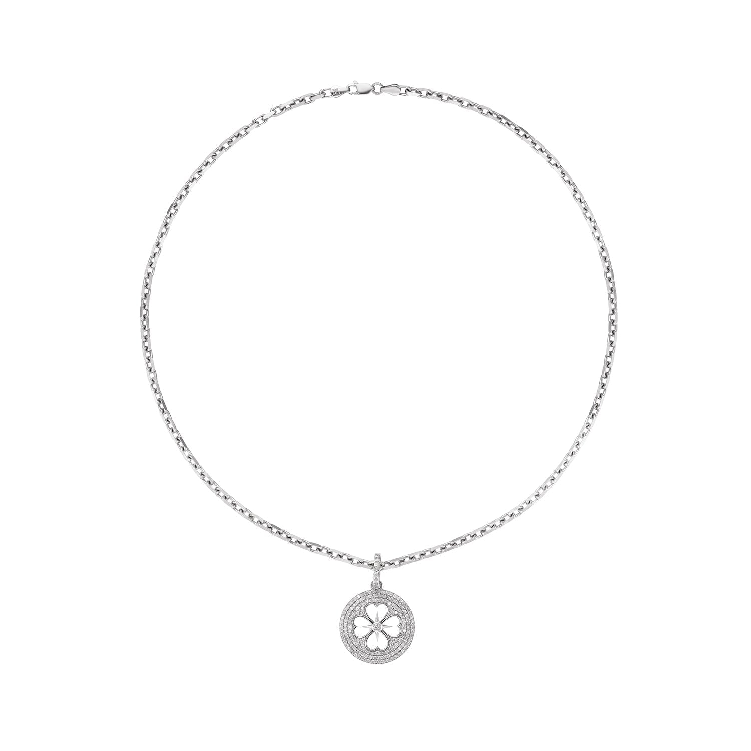 Silver & Diamond Open Clover Pendant Only or on Forzentina Chain - 20"