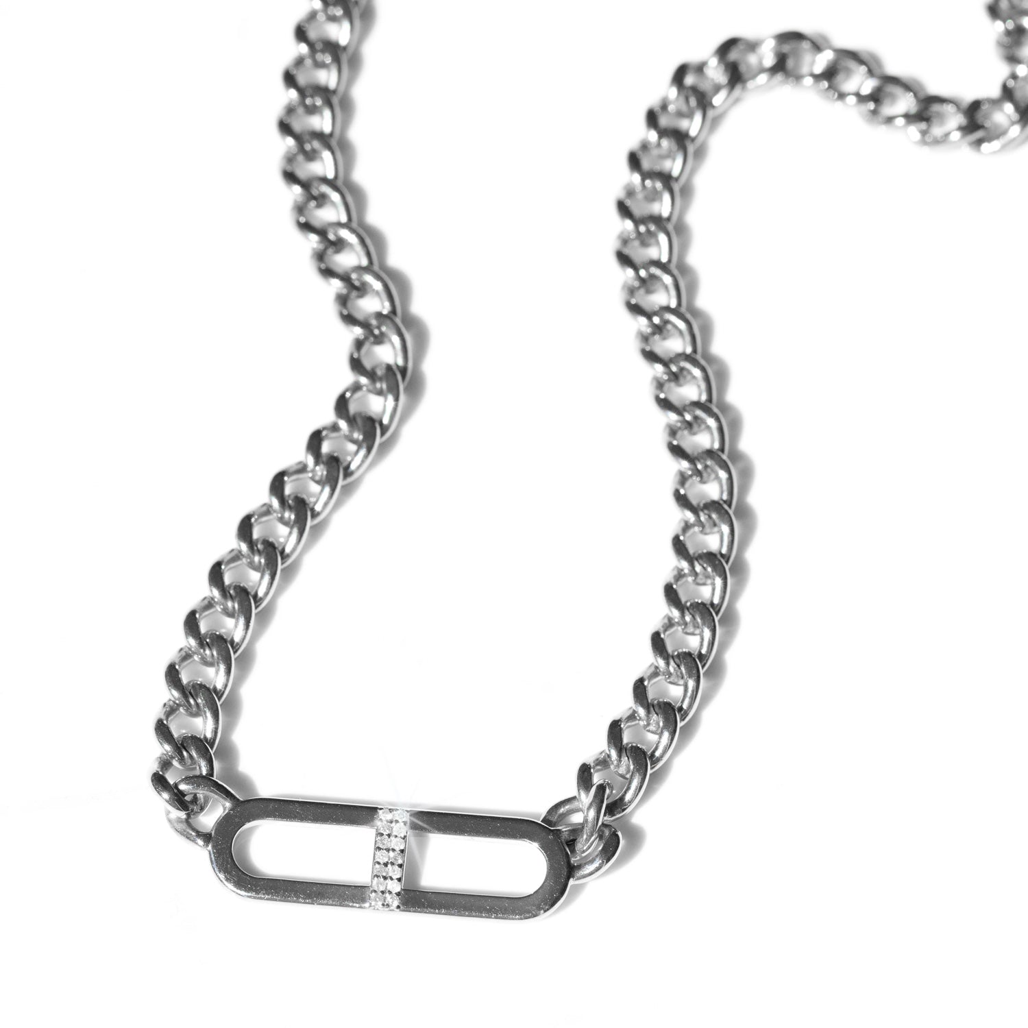 Sterling Silver and Diamond H Link on Curb Chain Necklace - 17"  N02990BG - TBird