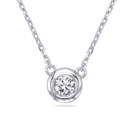 This Necklace is available in 14K White Gold. There are a total of 1 stones. There are Rounds with a total carat weight of 0.25 set in a  setting.