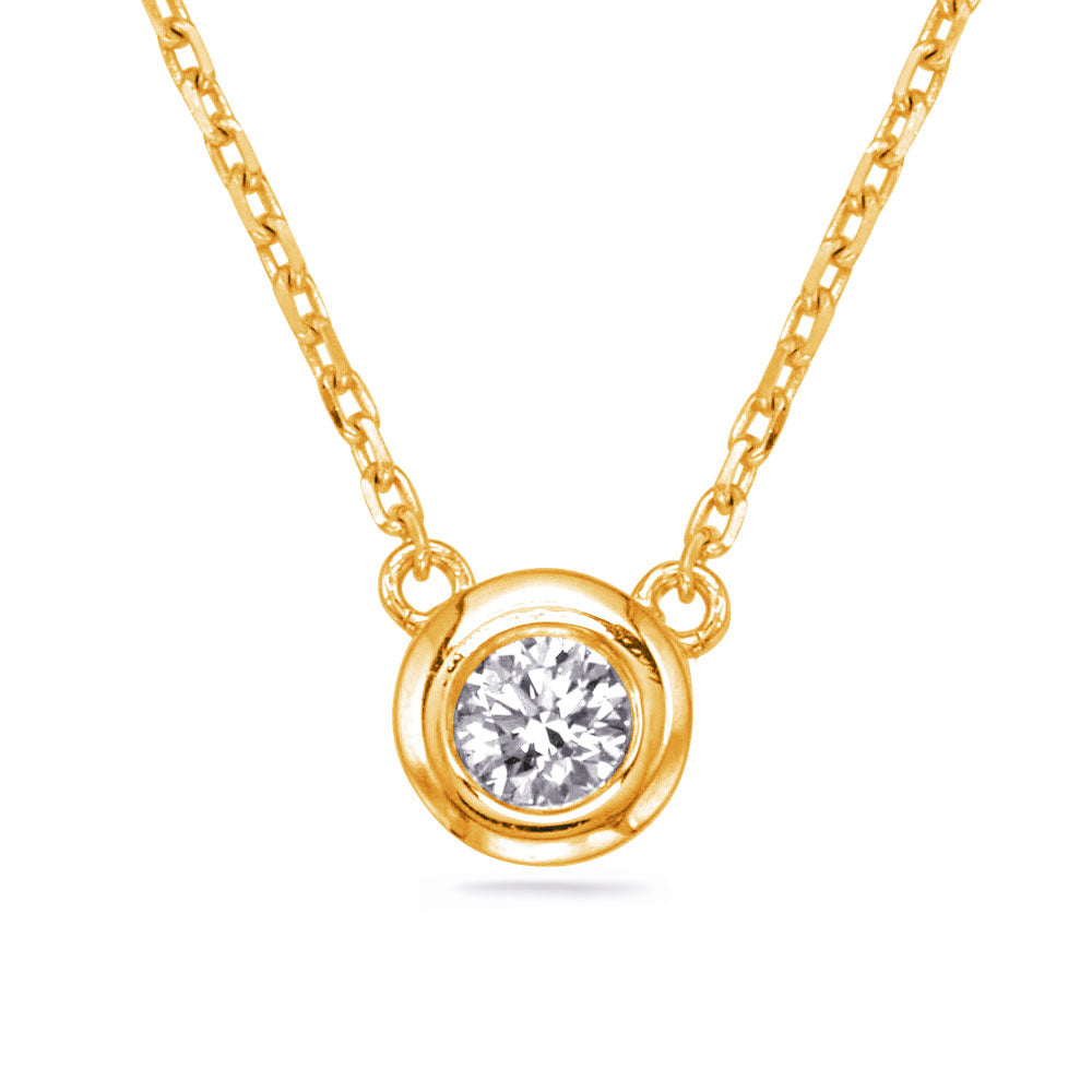 This Necklace is available in 14K Yellow Gold. There are a total of 1 stones. There are Rounds with a total carat weight of 0.25 set in a  setting.