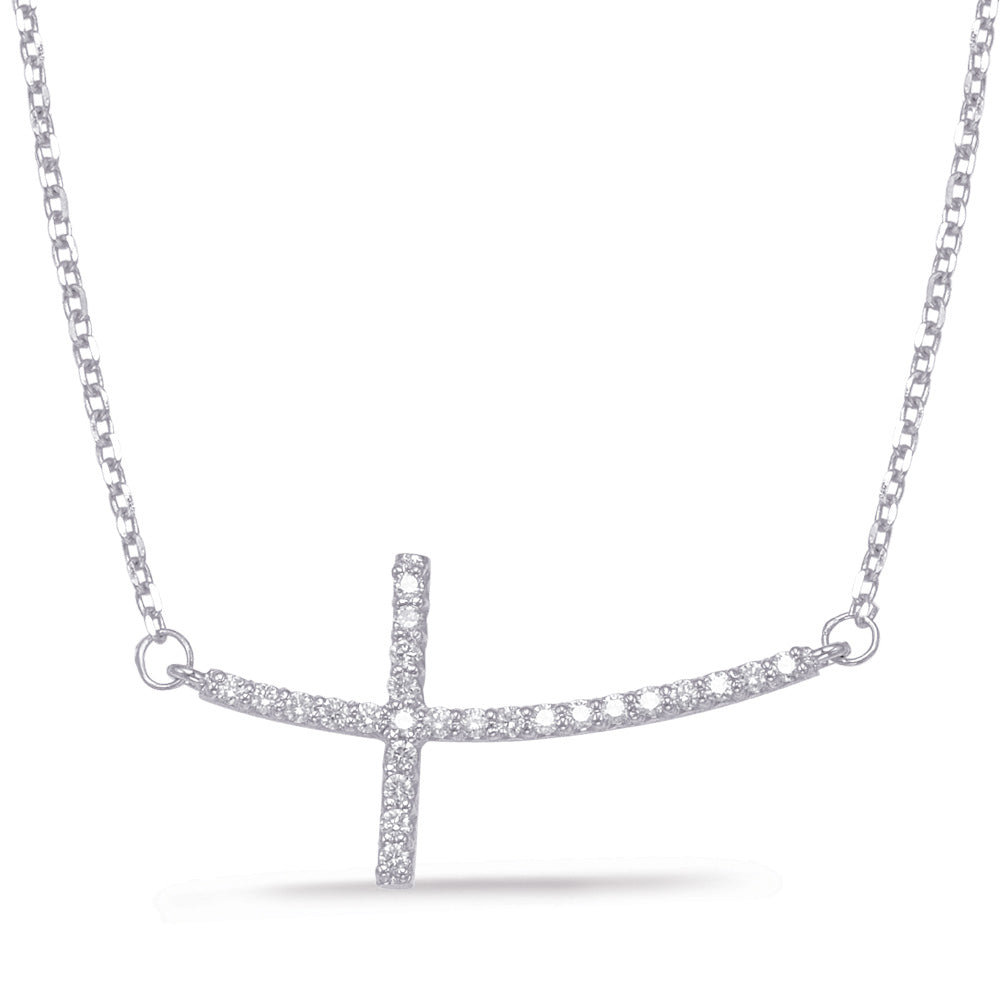 This Necklace is available in 14K White Gold. There are a total of 25 stones. There are Rounds with a total carat weight of 0.24 set in a Prong Set setting.