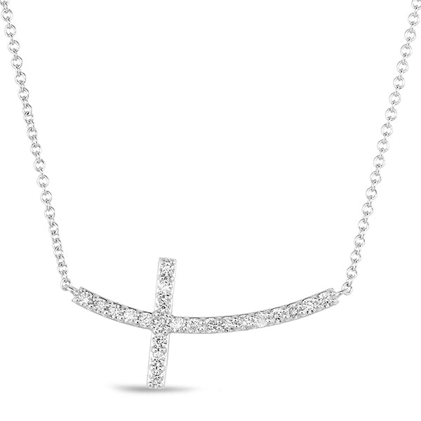 This Necklace is available in 14K White Gold. There are a total of 22 stones. There are Rounds with a total carat weight of 0.32 set in a Prong Set setting.