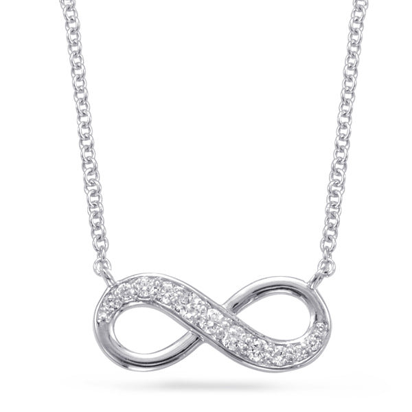 This Necklace is available in 14K White Gold. There are a total of 11 stones. There are Rounds with a total carat weight of 0.13 set in a Micro Pave setting.
