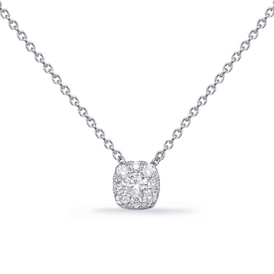 This Necklace is available in 14K White Gold. There are a total of 9 stones. There are Rounds with a total carat weight of 0.21 set in a Micro Prong|Prong Set setting.