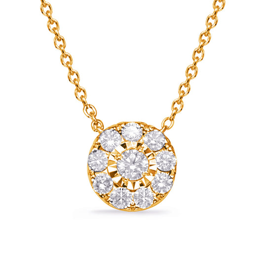 This Necklace is available in 14K Yellow & White Gold. There are a total of 10 stones. There are Rounds with a total carat weight of 0.35 set in a Micro Prong|Prong Set setting.