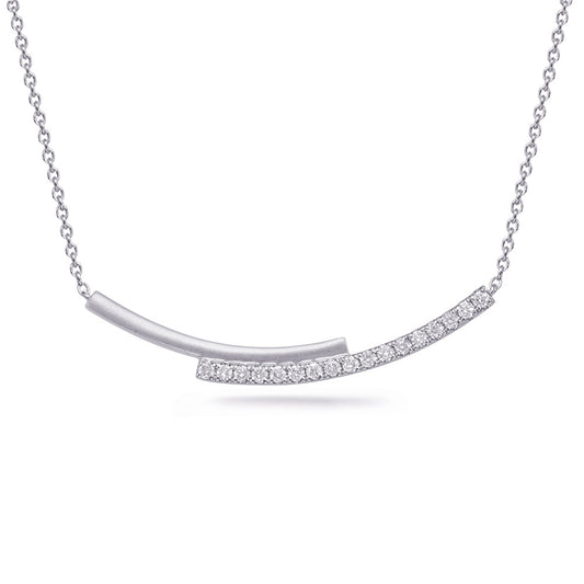 This Necklace is available in 14K White Gold. There are a total of 17 stones. There are Rounds with a total carat weight of 0.2 set in a Micro Pave setting.