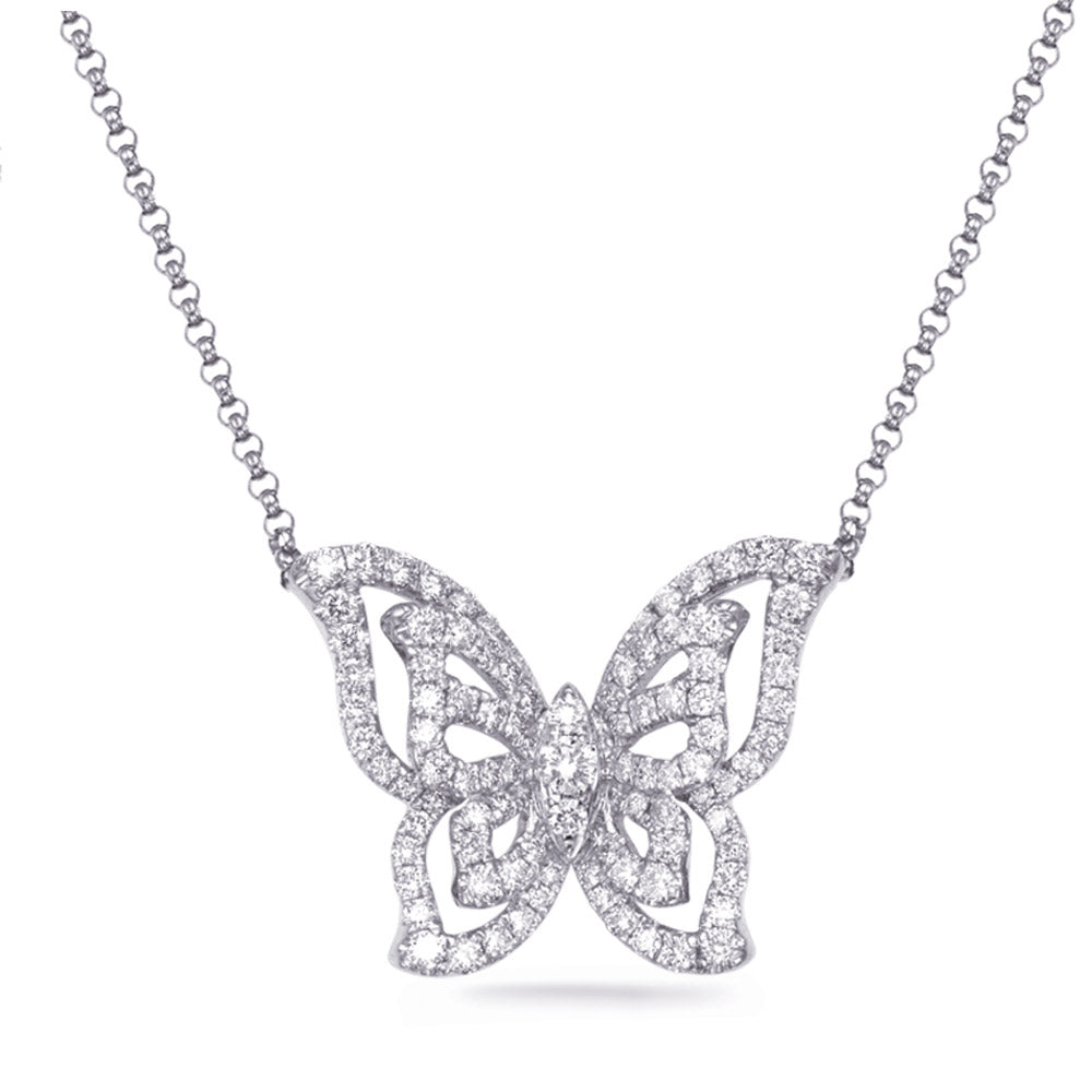 This Necklace is available in 14K White Gold. There are a total of 93 stones. There are Rounds with a total carat weight of 0.59 set in a Micro Pave setting.