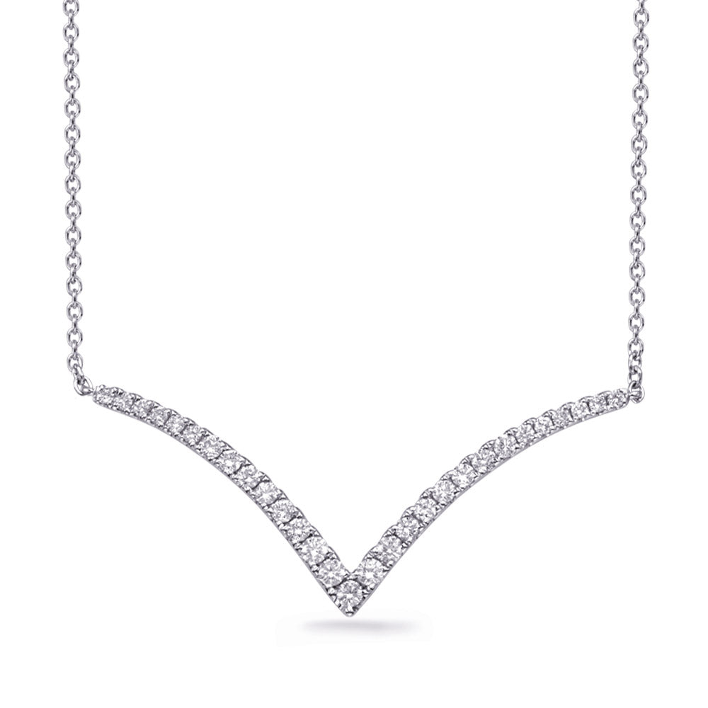 This Necklace is available in 14K White Gold. There are a total of 29 stones. There are Rounds with a total carat weight of 0.3 set in a Micro Pave setting.