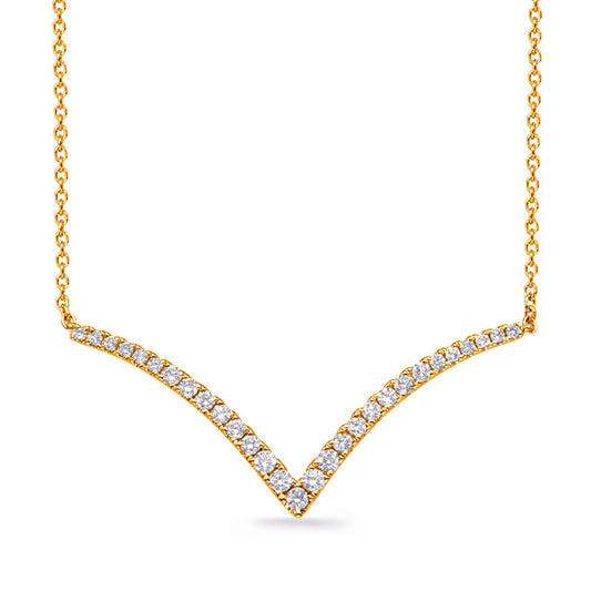 This Necklace is available in 14K Yellow Gold. There are a total of 29 stones. There are Rounds with a total carat weight of 0.3 set in a Micro Pave setting.