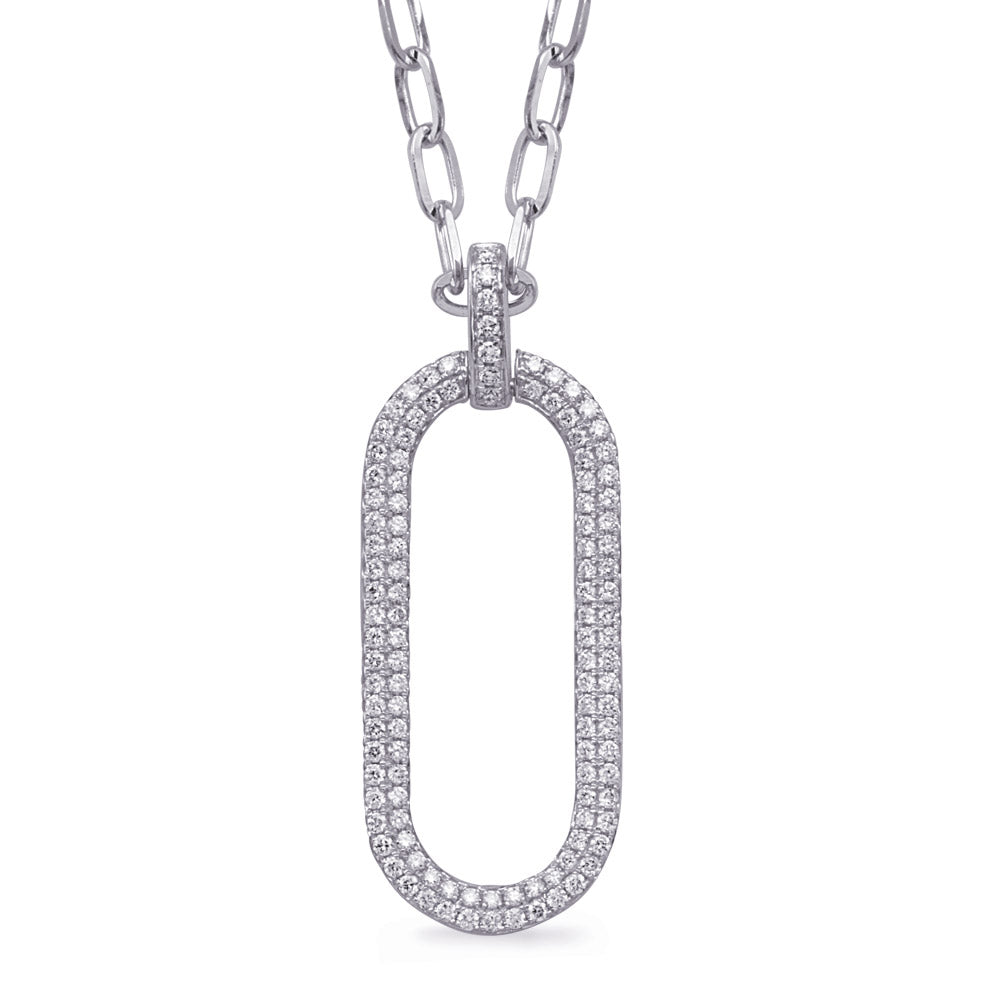 This Necklace is available in 14K White Gold. There are a total of 117 stones. There are Rounds with a total carat weight of 0.73 set in a Micro Prong setting.