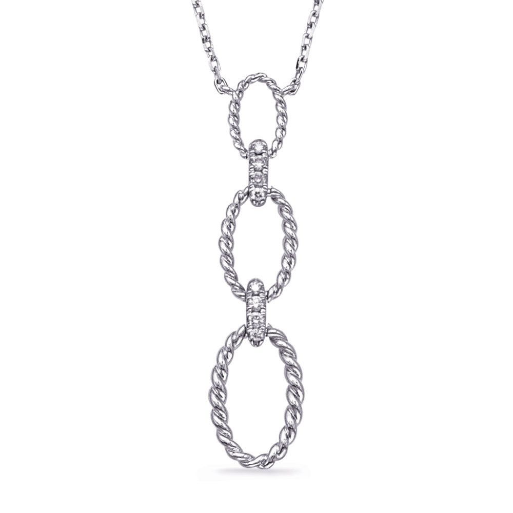 This Necklace is available in 14K White Gold. There are a total of 8 stones. There are Rounds with a total carat weight of 0.06 set in a  setting.