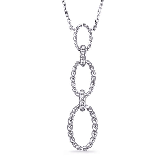 This Necklace is available in 14K White Gold. There are a total of 8 stones. There are Rounds with a total carat weight of 0.06 set in a  setting.