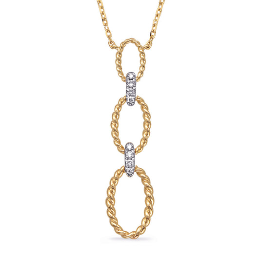 This Necklace is available in 14K Yellow & White Gold. There are a total of 8 stones. There are Rounds with a total carat weight of 0.06 set in a  setting.