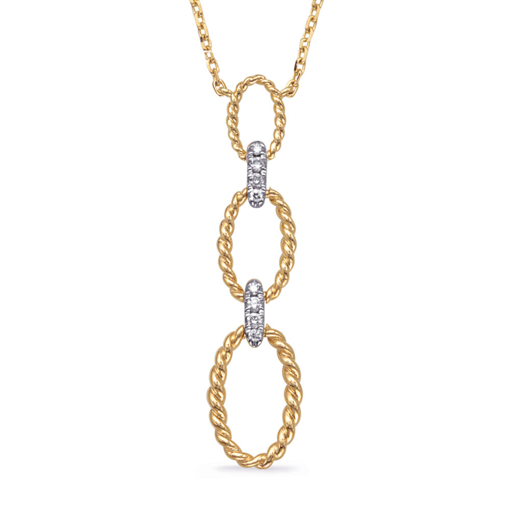 This Necklace is available in 14K Yellow & White Gold. There are a total of 8 stones. There are Rounds with a total carat weight of 0.06 set in a  setting.
