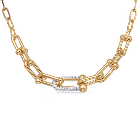 This Necklace is available in 14K Yellow Gold. There are a total of 61 stones. There are Rounds with a total carat weight of 0.17 set in a Micro Prong setting.