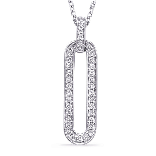 This Necklace is available in 14K White Gold. There are a total of 37 stones. There are Rounds with a total carat weight of 0.24 set in a Prong Set setting.