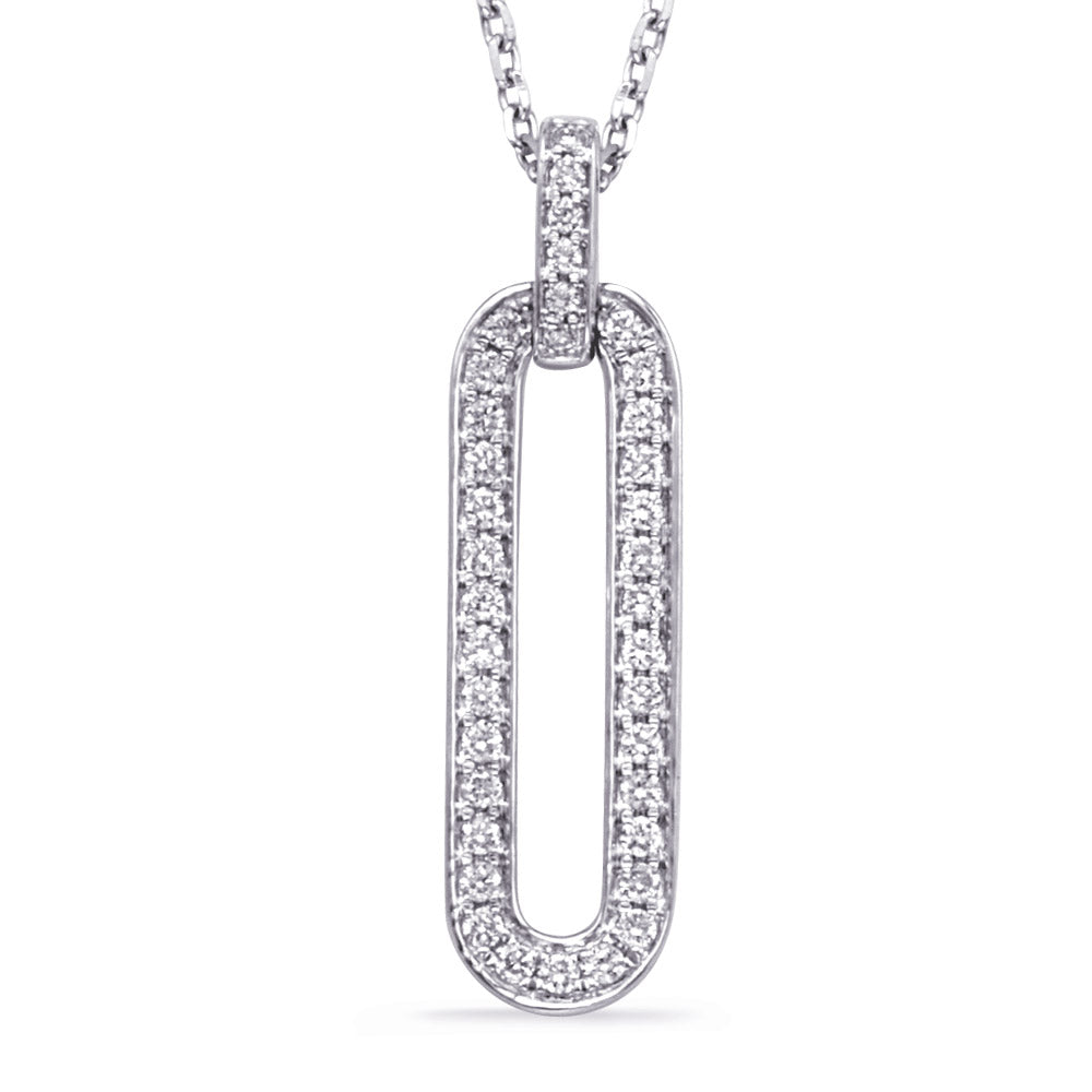 This Necklace is available in 14K White Gold. There are a total of 37 stones. There are Rounds with a total carat weight of 0.24 set in a Prong Set setting.