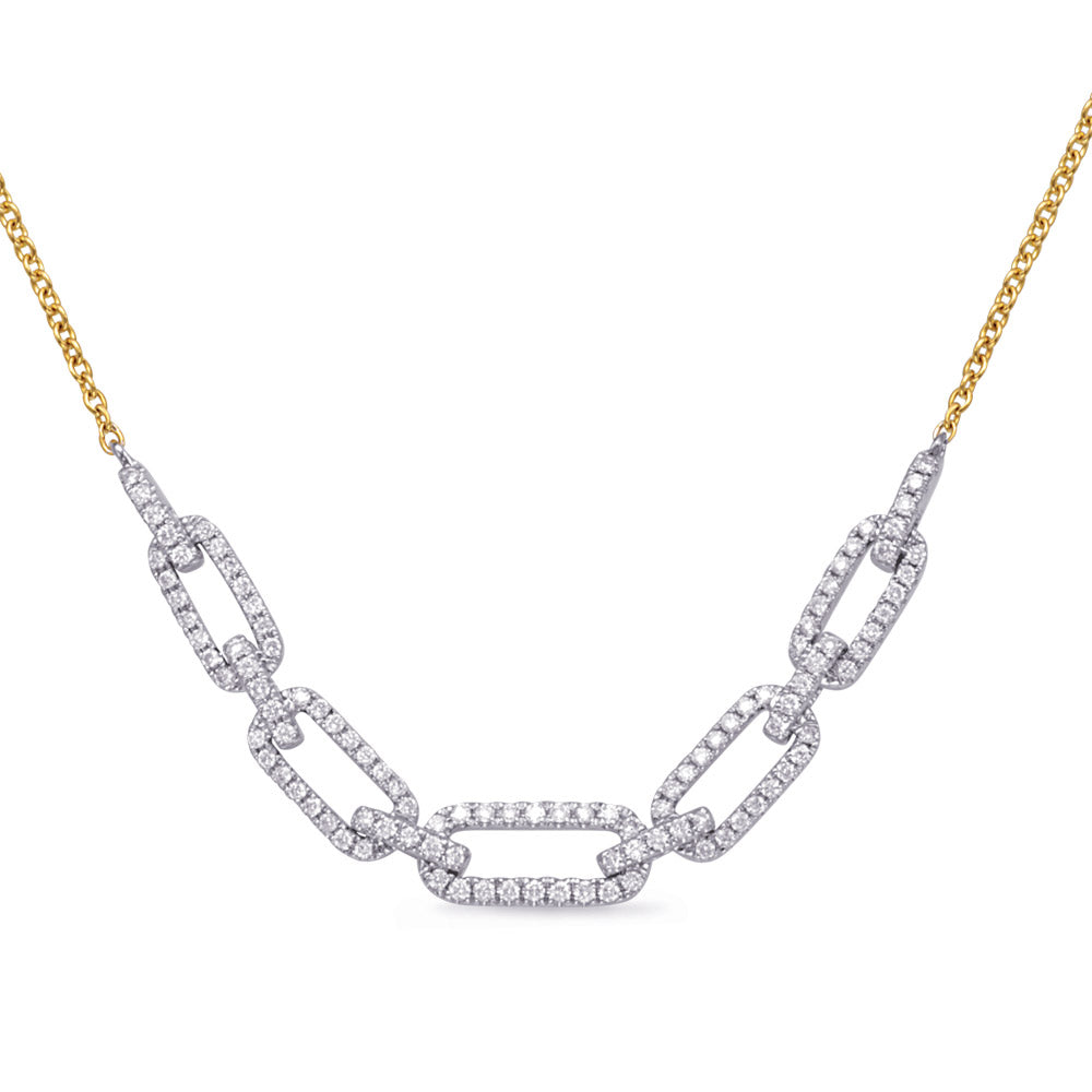 This Necklace is available in 14K Yellow & White Gold. There are a total of 108 stones. There are Rounds with a total carat weight of 0.32 set in a Micro Prong setting.