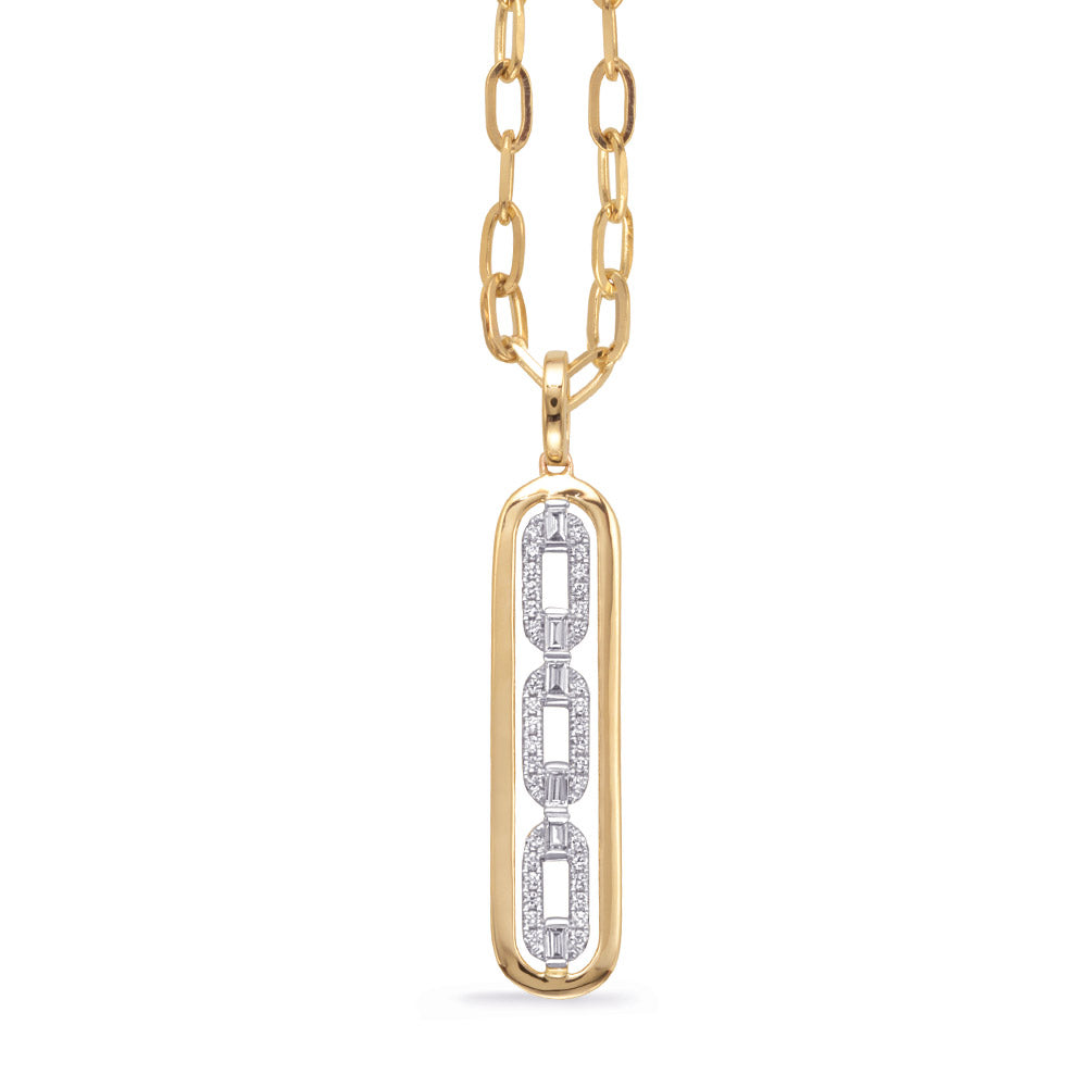 This Necklace is available in 14K Yellow Gold. There are a total of 42 stones. There are Baguette with a total carat weight of 0.14 set in a Channel Set|Prong Set setting.There are Rounds stones with a total carat weight of 0.17 set in a Channel Set|Prong Set.