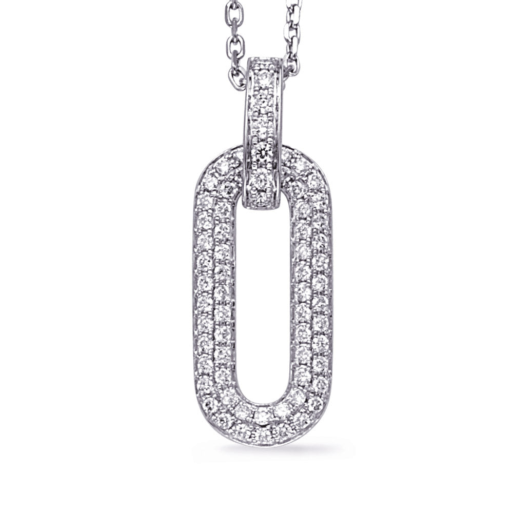This Necklace is available in 14K White Gold. There are a total of 67 stones. There are Rounds with a total carat weight of 0.37 set in a Micro Pave setting.