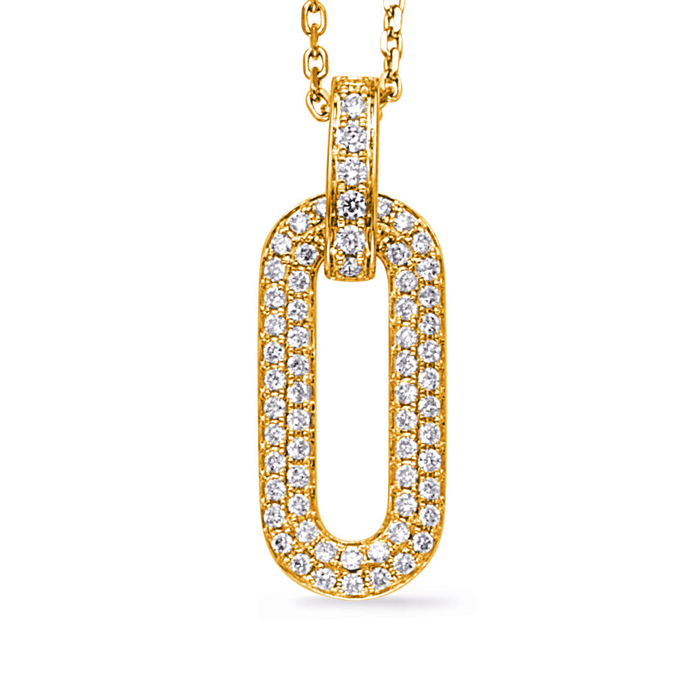 This Necklace is available in 14K Yellow Gold. There are a total of 67 stones. There are Rounds with a total carat weight of 0.37 set in a Micro Pave setting.