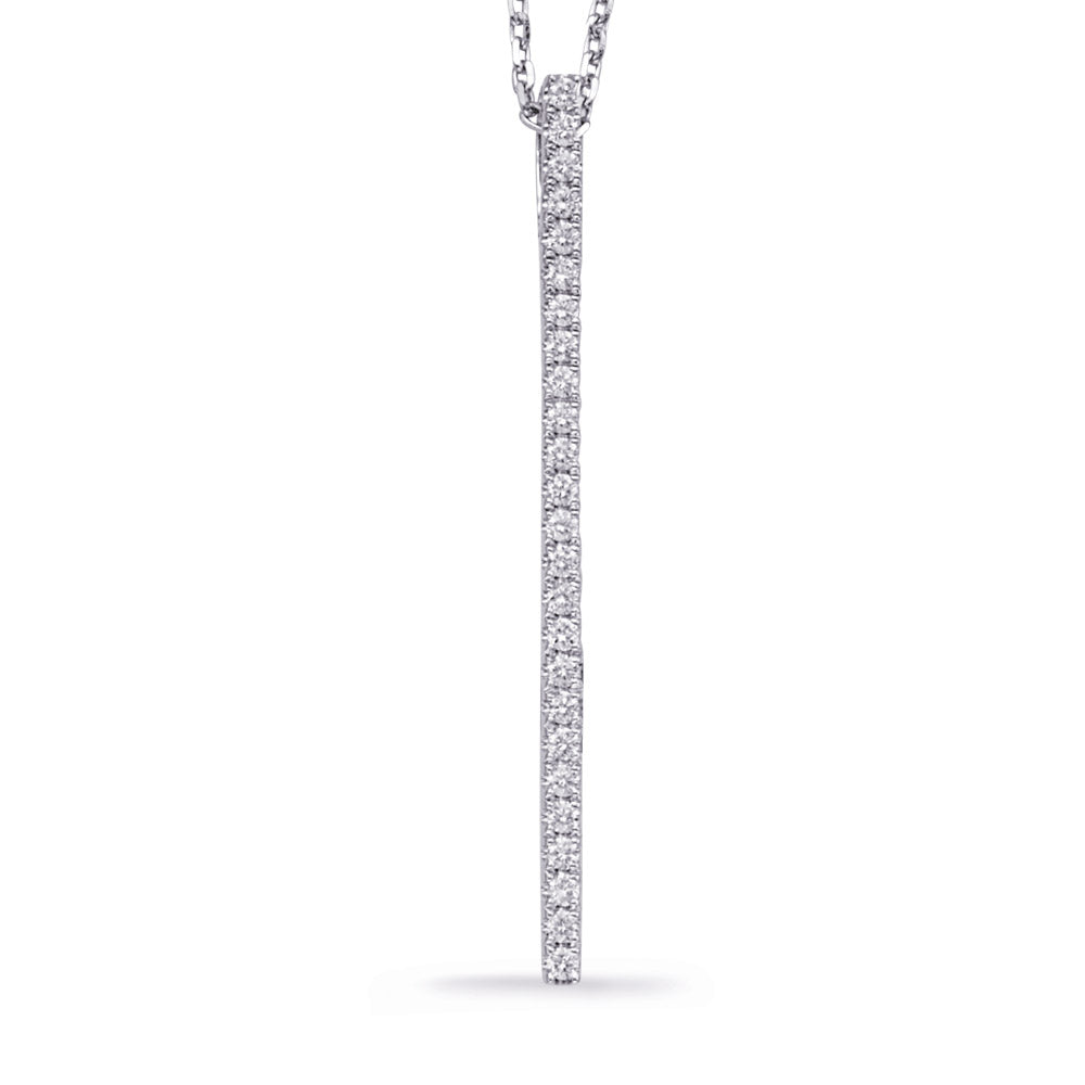 This Necklace is available in 14K White Gold. There are a total of 25 stones. There are Rounds with a total carat weight of 0.39 set in a Micro Prong setting.