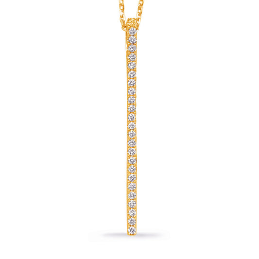 This Necklace is available in 14K Yellow Gold. There are a total of 25 stones. There are Rounds with a total carat weight of 0.39 set in a Micro Prong setting.