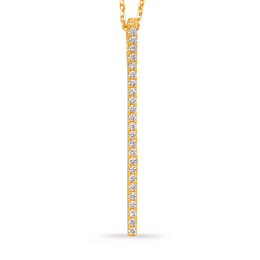 This Necklace is available in 14K Yellow Gold. There are a total of 25 stones. There are Rounds with a total carat weight of 0.39 set in a Micro Prong setting.