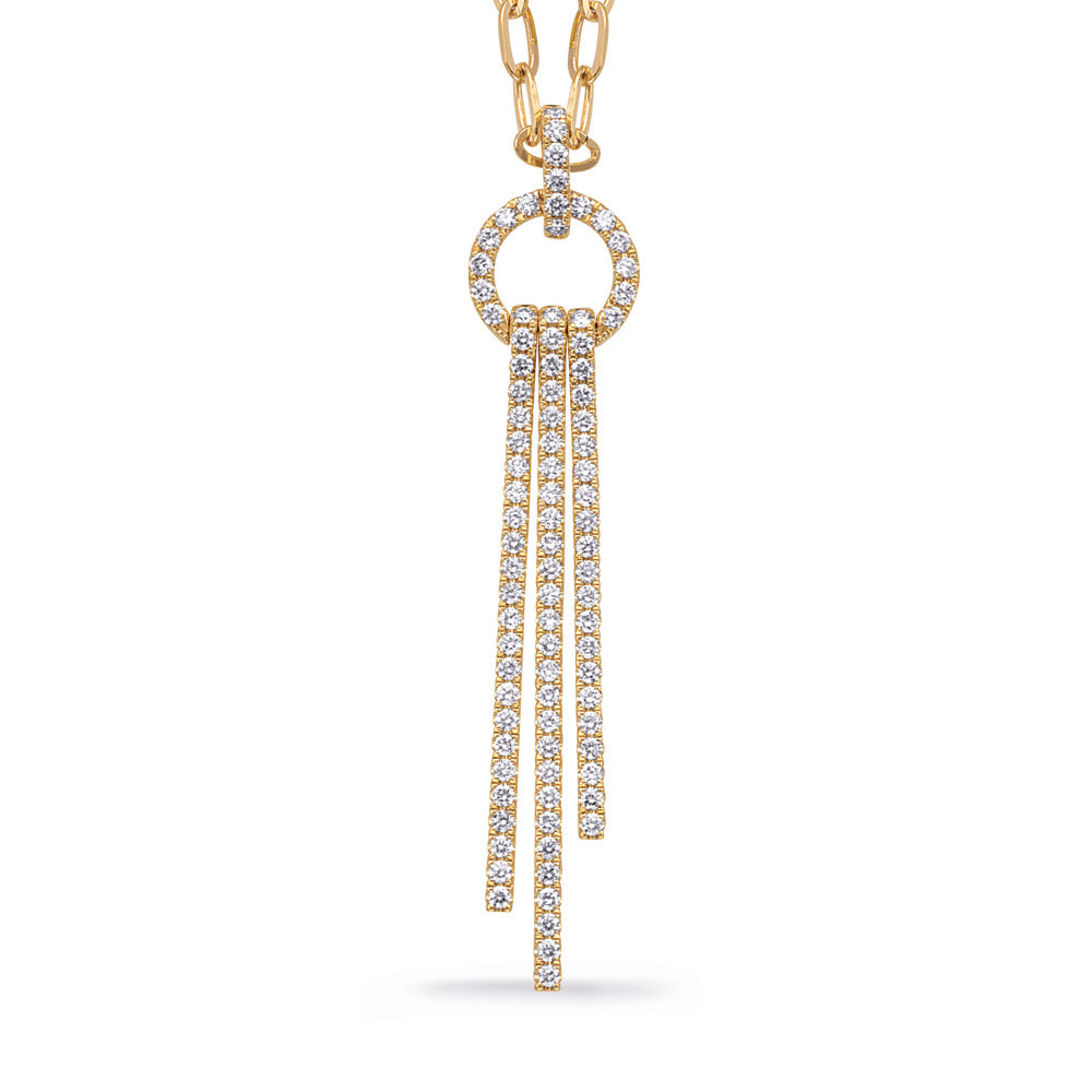 This Necklace is available in 14K Yellow Gold. There are a total of 90 stones. There are Rounds with a total carat weight of 1.17 set in a Micro Prong setting.