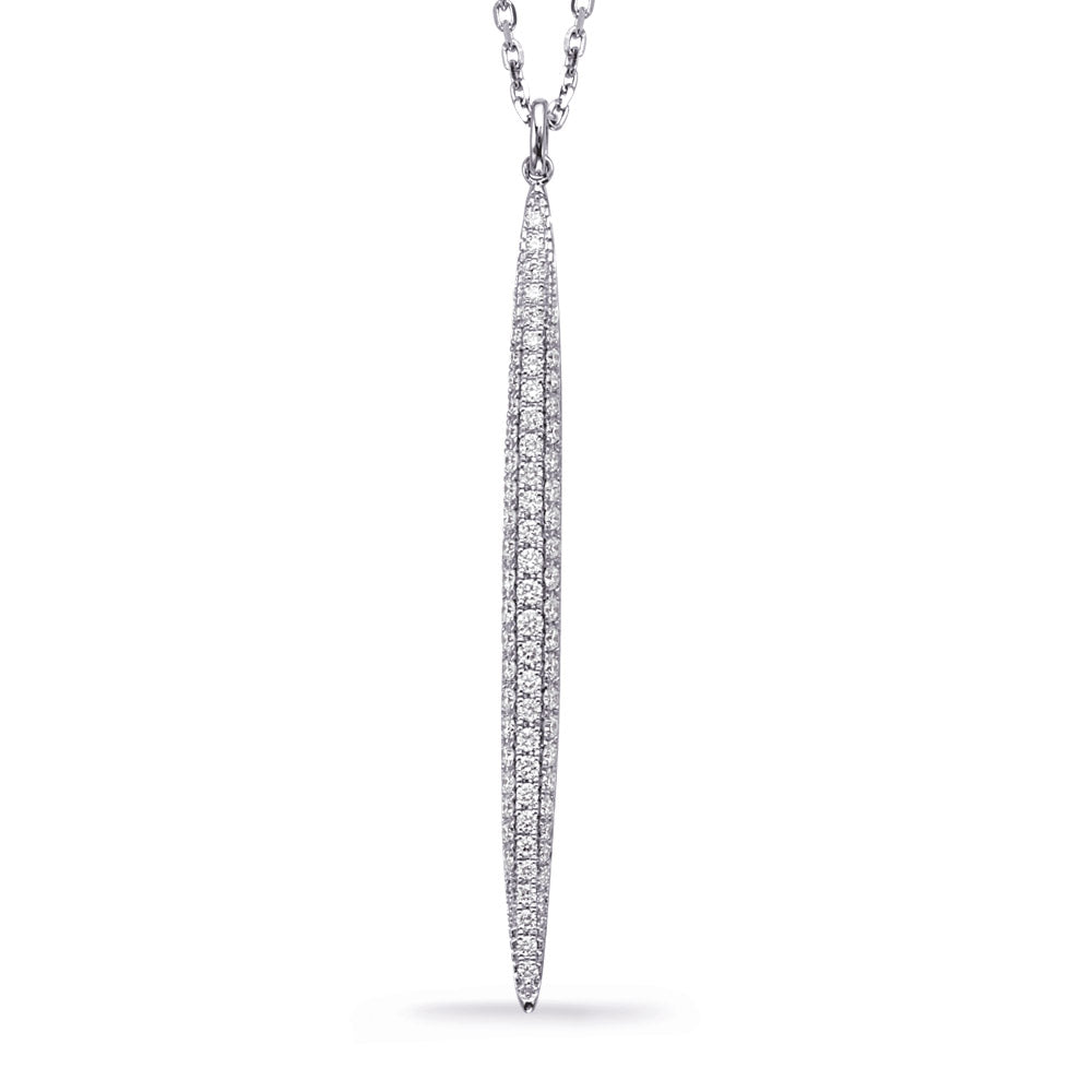 This Necklace is available in 14K White Gold. There are a total of 69 stones. There are Rounds with a total carat weight of 0.69 set in a Micro Pave setting.