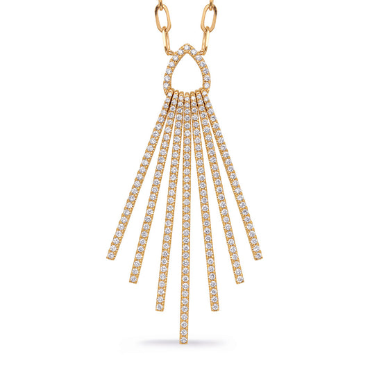 This Necklace is available in 14K Yellow Gold. There are a total of 204 stones. There are Rounds with a total carat weight of 1.61 set in a Prong Set setting.