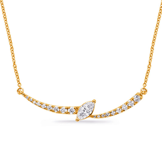 This Necklace is available in 14K Yellow Gold. There are a total of 19 stones. There are Marquise with a total carat weight of 0.27 set in a Prong Set setting.There are Rounds stones with a total carat weight of 0.26 set in a Prong Set.