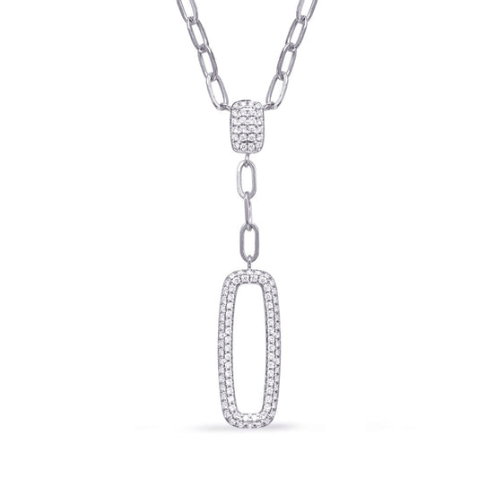 This Necklace is available in 14K White Gold. There are a total of 104 stones. There are Rounds with a total carat weight of 0.53 set in a Micro Pave setting.